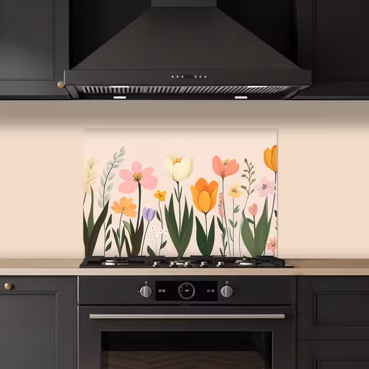 Spatscherm keuken - Pasteltinten - Bloemen - Illustratie — 2