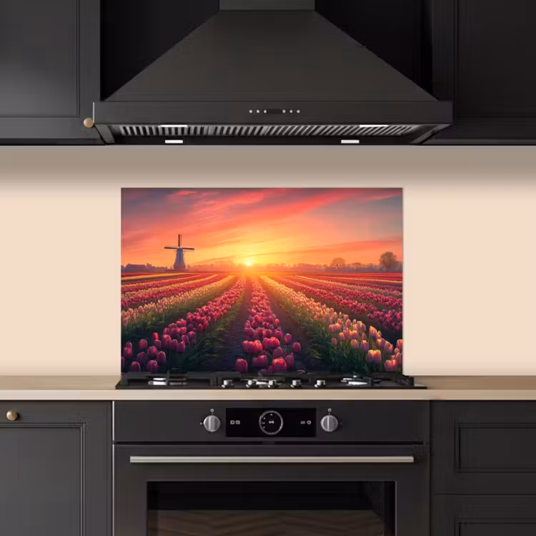 Spatscherm keuken - Windmolen - Zonsondergang - Landschap — 2