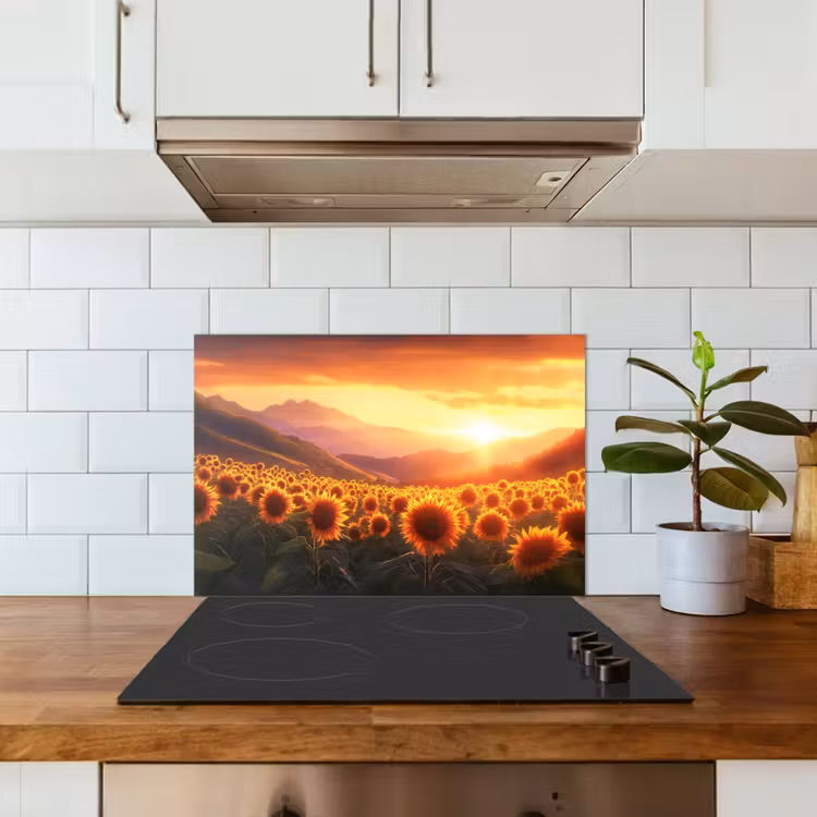 Spatscherm keuken - Zonnebloemen - Zonsondergang - Landschap — 6