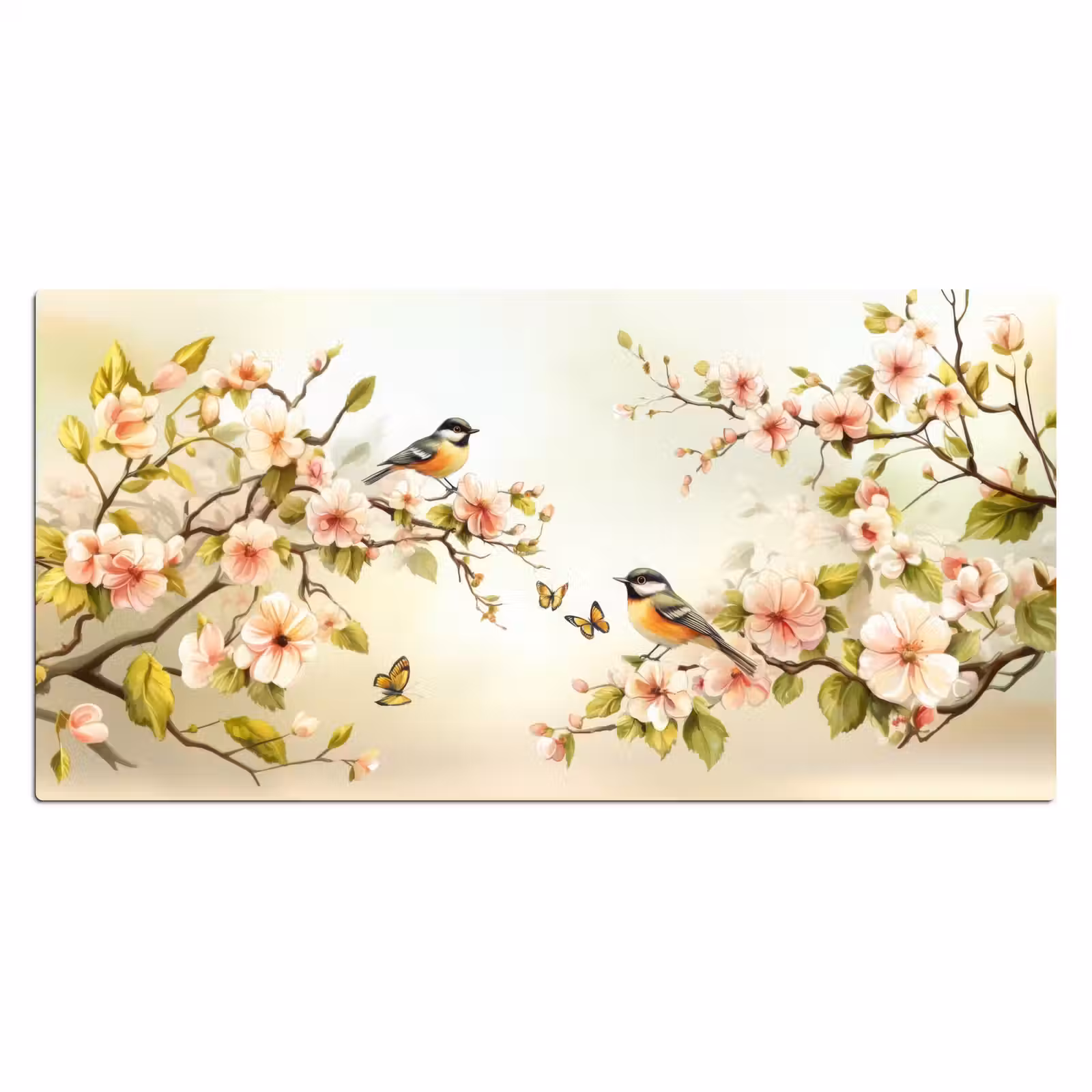 Bureau onderlegger - Takken - Bloemen - Vogeltjes - Roze — 1