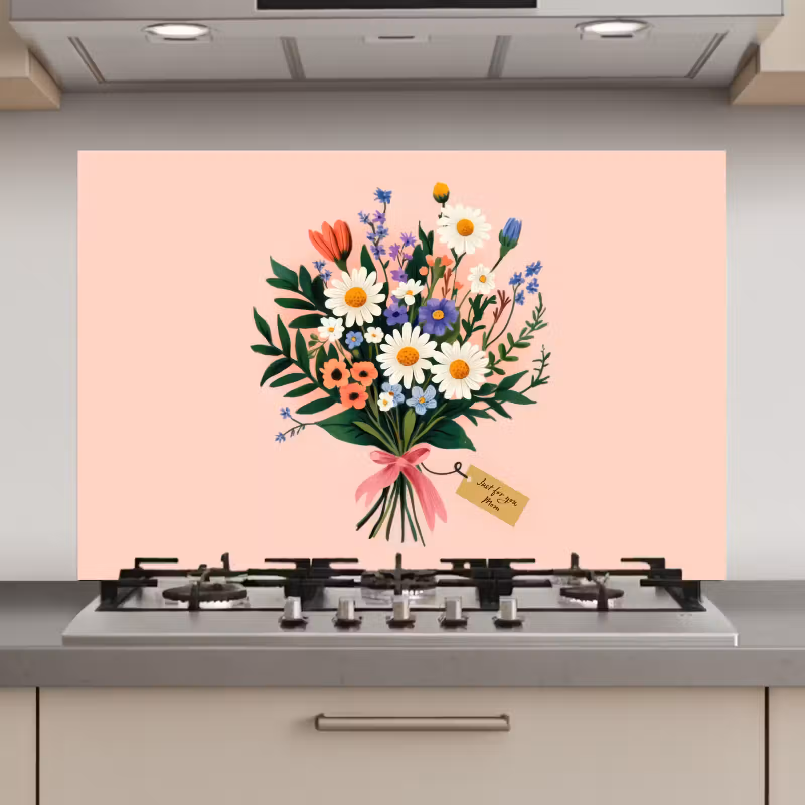 Spatscherm keuken - Margrieten - Boeket - Strikje - Roze — 1