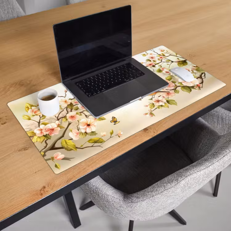Bureau onderlegger - Takken - Bloemen - Vogeltjes - Roze — 2
