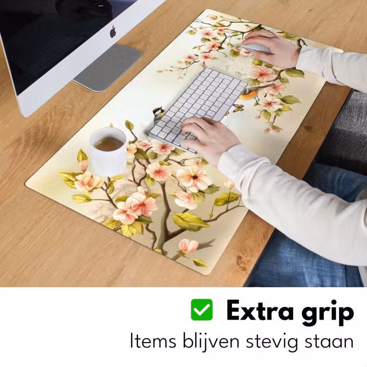 Bureau onderlegger - Takken - Bloemen - Vogeltjes - Roze — 5