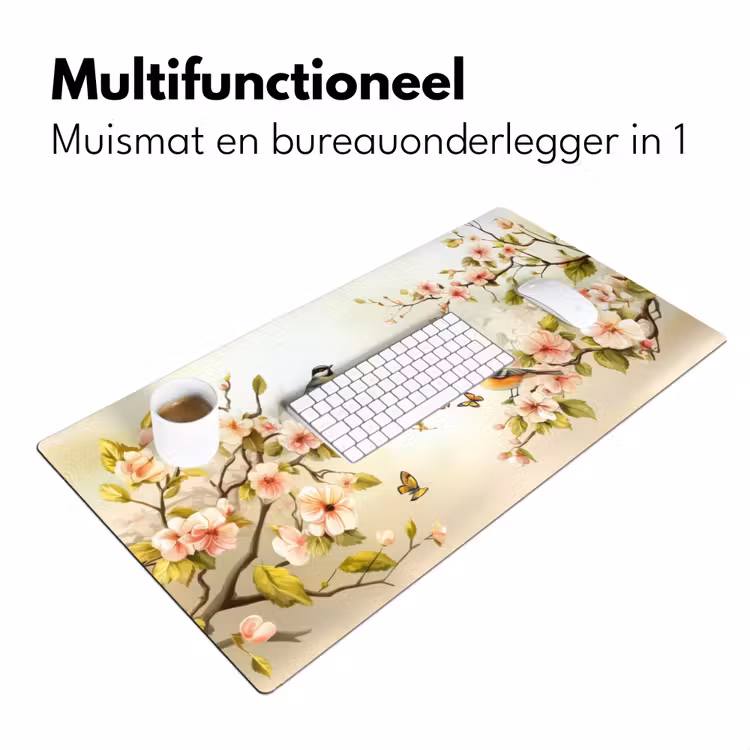 Bureau onderlegger - Takken - Bloemen - Vogeltjes - Roze — 6
