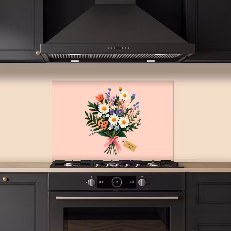 Spatscherm keuken - Margrieten - Boeket - Strikje - Roze — 2