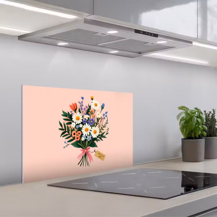 Spatscherm keuken - Margrieten - Boeket - Strikje - Roze — 5