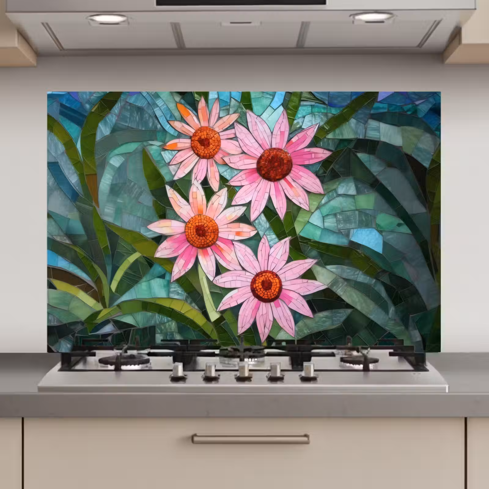 Spatscherm keuken - Bloemen - Roze - Glasmozaïek — 1