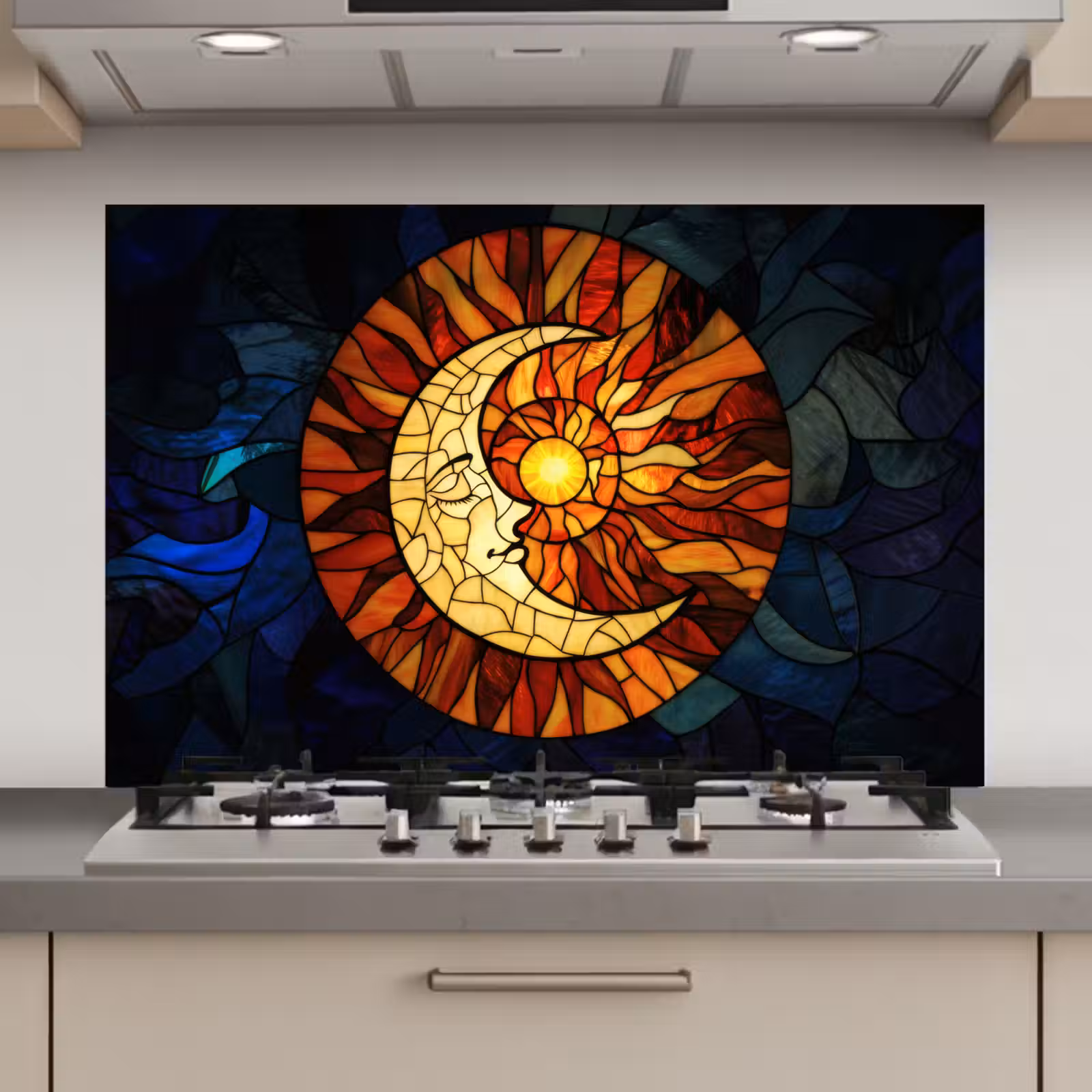 Spatscherm keuken - Mozaïek - Glas - Maan - Donkerblauw — 1