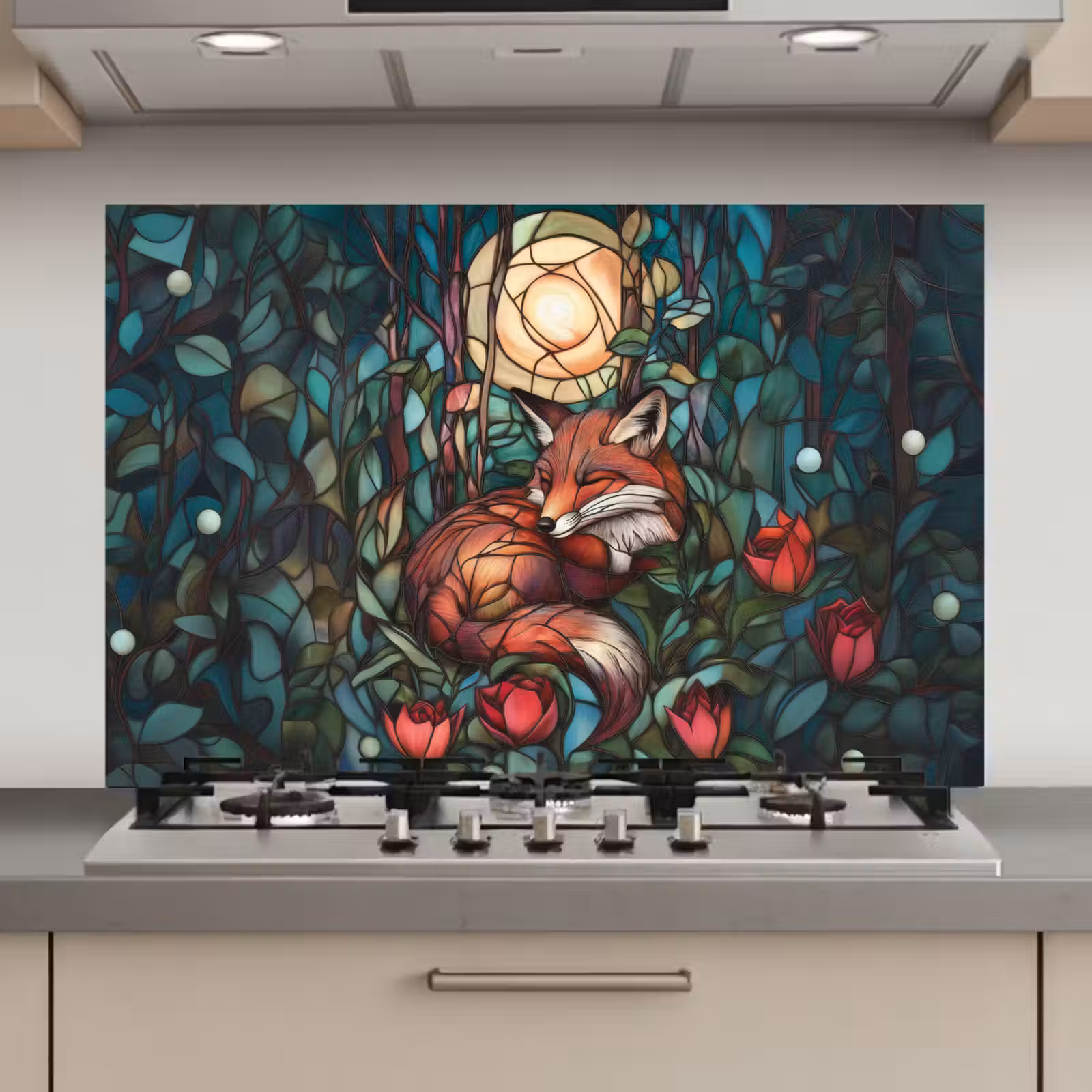Spatscherm keuken - Vos - Mozaïek - Bos - Maan — 1