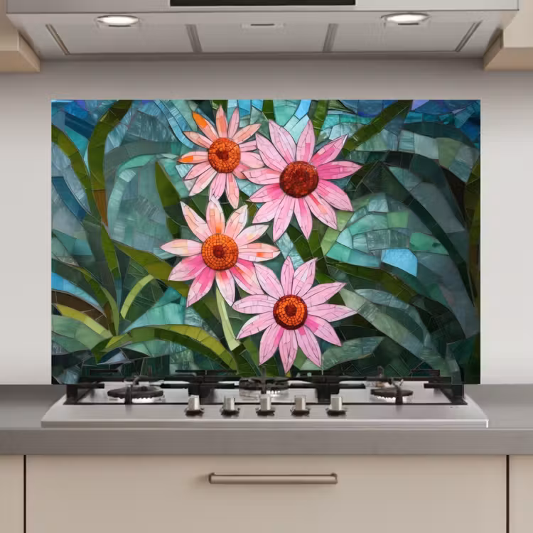 Spatscherm keuken - Bloemen - Roze - Glasmozaïek — 1