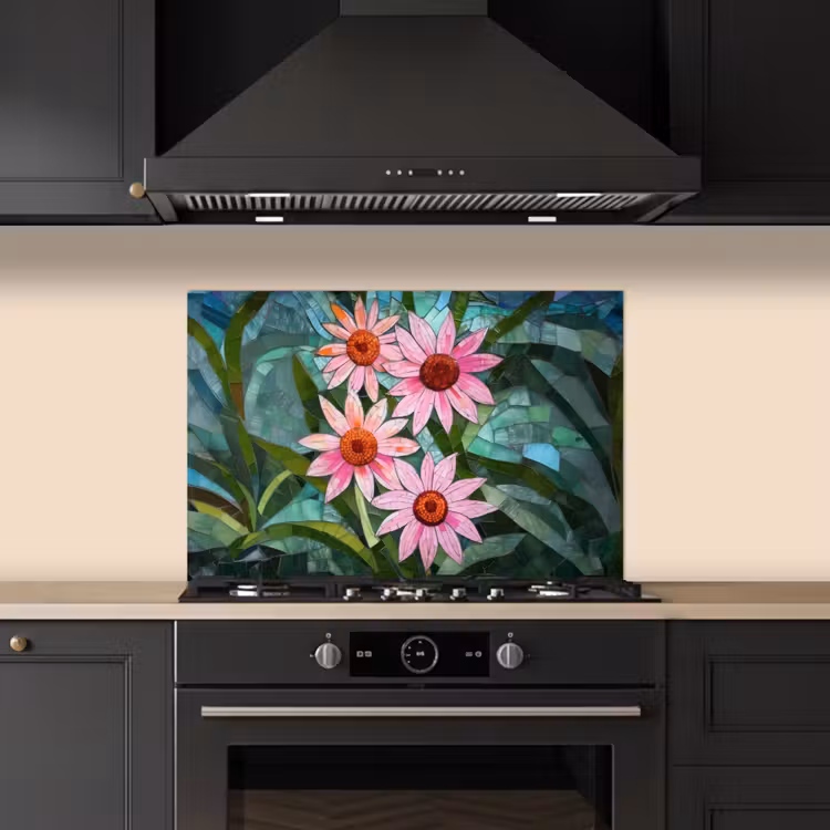Spatscherm keuken - Bloemen - Roze - Glasmozaïek — 2