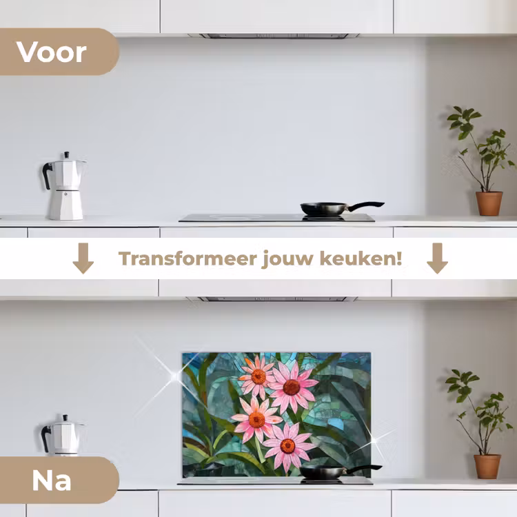Spatscherm keuken - Bloemen - Roze - Glasmozaïek — 3