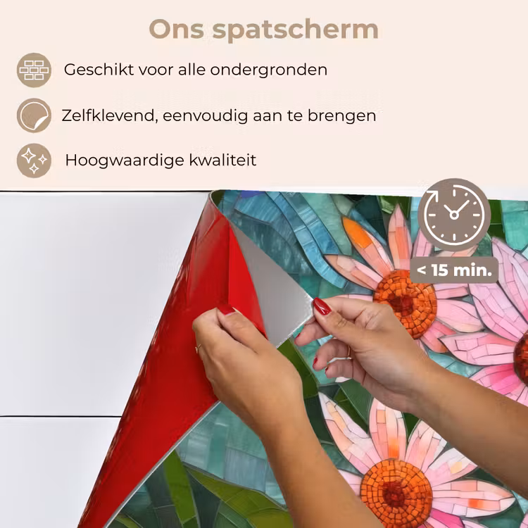Spatscherm keuken - Bloemen - Roze - Glasmozaïek — 4