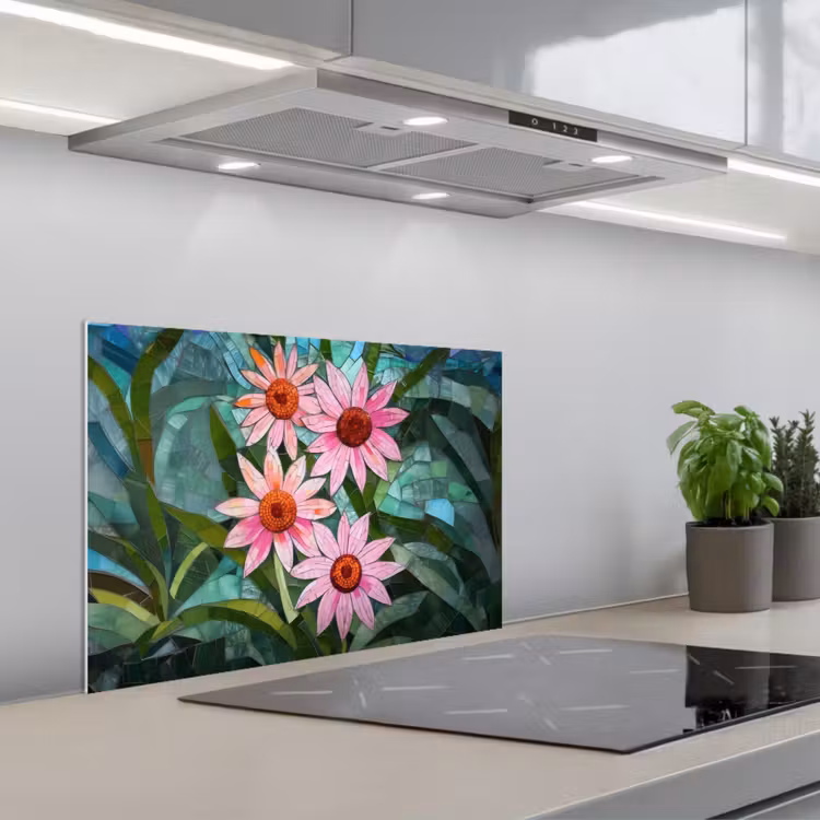 Spatscherm keuken - Bloemen - Roze - Glasmozaïek — 5