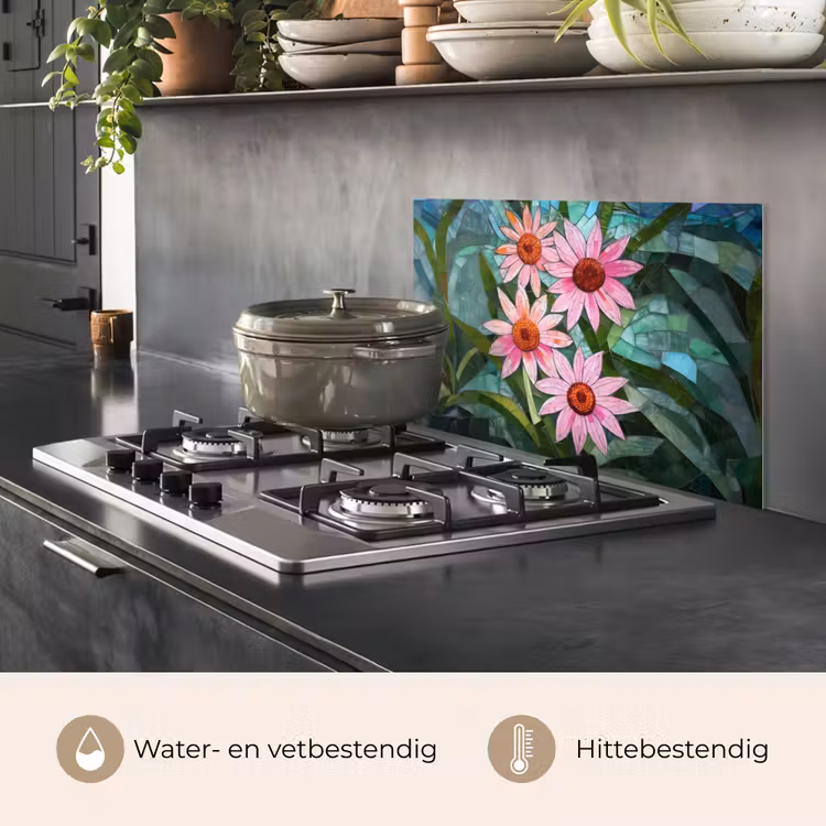 Spatscherm keuken - Bloemen - Roze - Glasmozaïek — 7