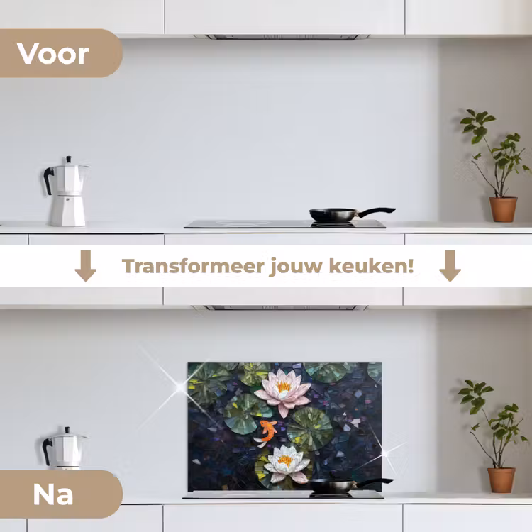 Spatscherm keuken - Glasstukjes - Leliebladeren - Vis - Oranje — 3