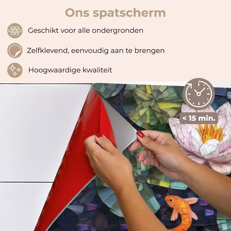 Spatscherm keuken - Glasstukjes - Leliebladeren - Vis - Oranje — 4