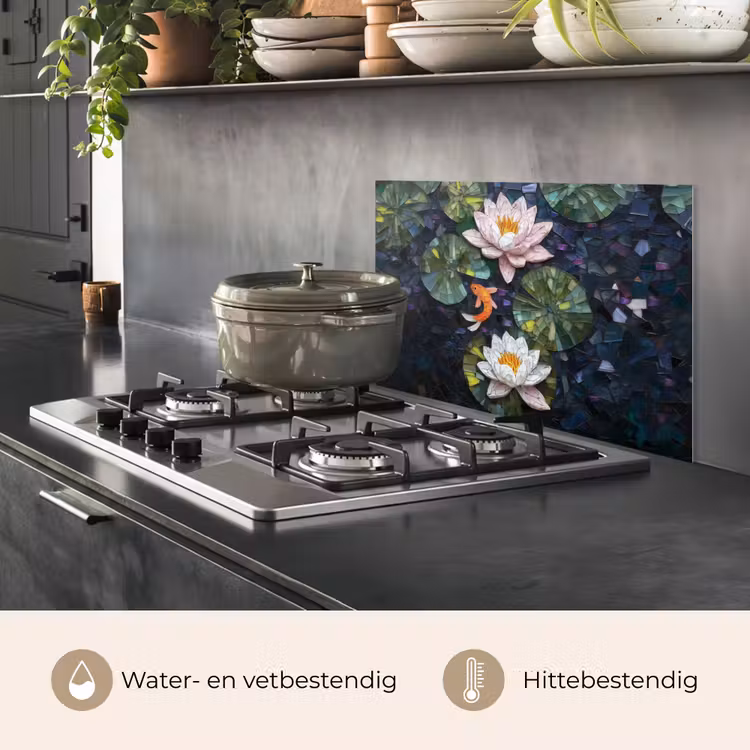 Spatscherm keuken - Glasstukjes - Leliebladeren - Vis - Oranje — 7