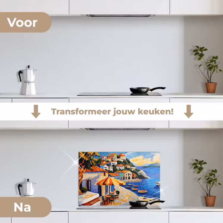 Spatscherm keuken - Kustdorp - Huisjes - Mozaïek - Zee — 3