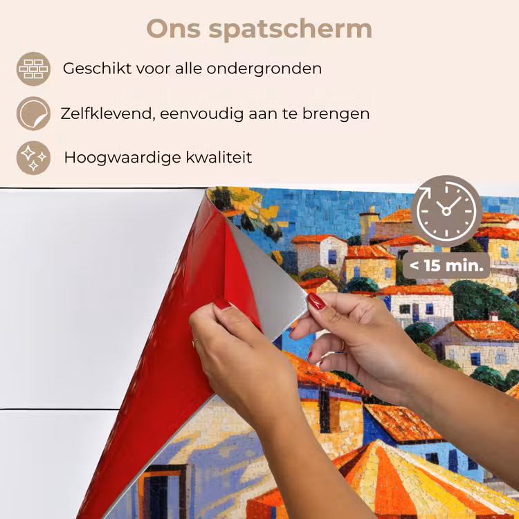 Spatscherm keuken - Kustdorp - Huisjes - Mozaïek - Zee — 4