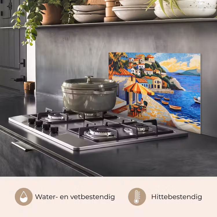 Spatscherm keuken - Kustdorp - Huisjes - Mozaïek - Zee — 7