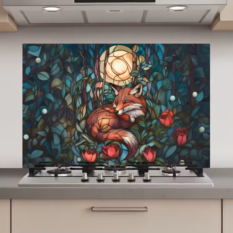 Spatscherm keuken - Vos - Mozaïek - Bos - Maan — 1