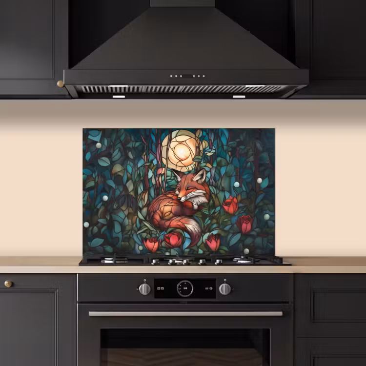 Spatscherm keuken - Vos - Mozaïek - Bos - Maan — 2