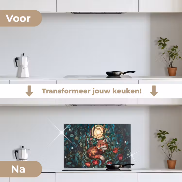 Spatscherm keuken - Vos - Mozaïek - Bos - Maan — 3