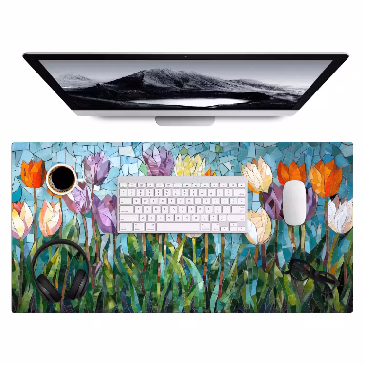 Bureau onderlegger - Mozaïek - Veld - Tulpen - Kleurrijk — 3