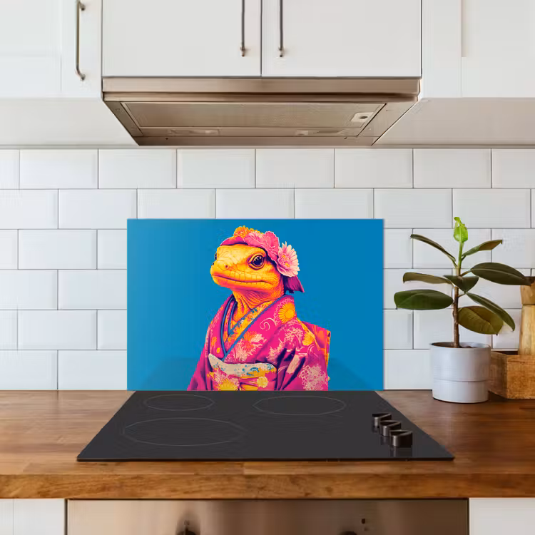 Spatscherm keuken - Bloemenkrans - Hagedis - Kimono - Paars — 6