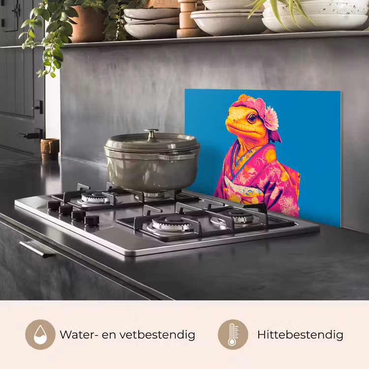 Spatscherm keuken - Bloemenkrans - Hagedis - Kimono - Paars — 7