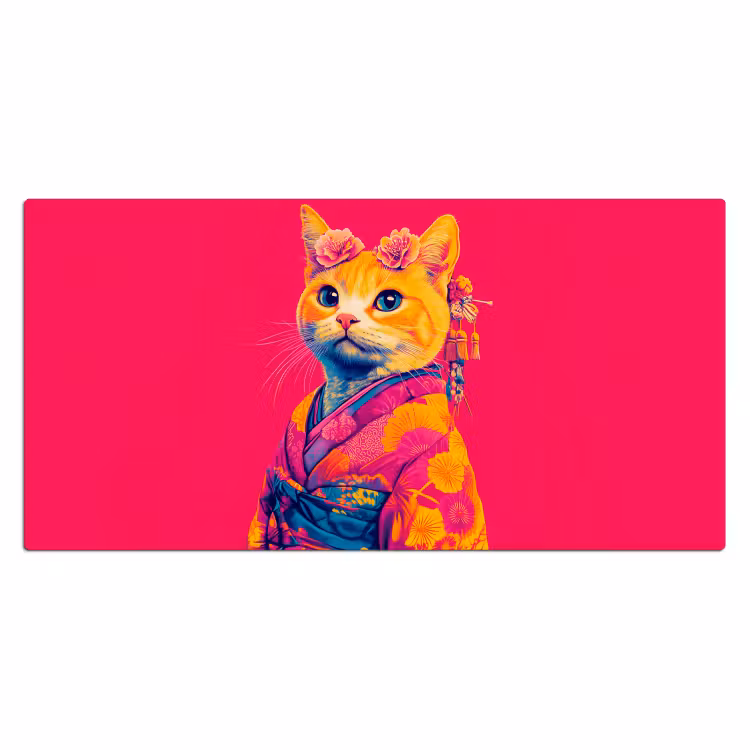 Bureau onderlegger - Kat - Kimono - Bloemen - Roze — 1