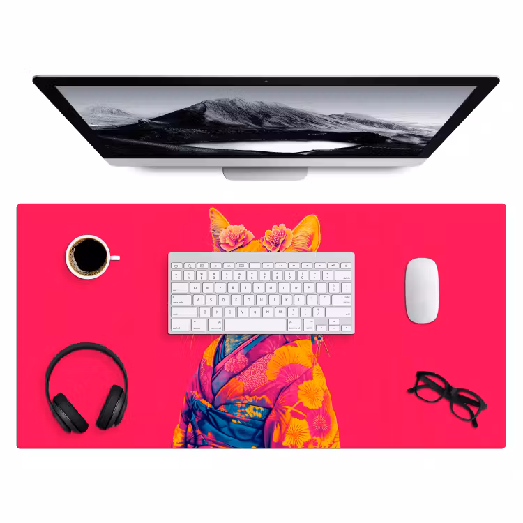 Bureau onderlegger - Kat - Kimono - Bloemen - Roze — 3
