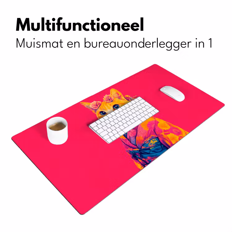Bureau onderlegger - Kat - Kimono - Bloemen - Roze — 6
