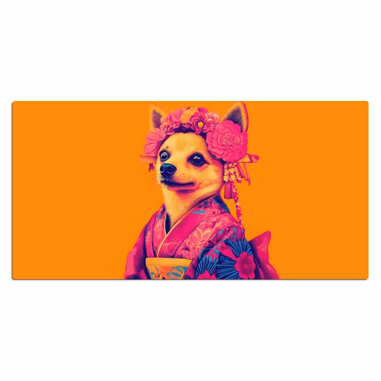 Bureau onderlegger - Kimono - Hondje - Bloemenkroon - Oranje — 1