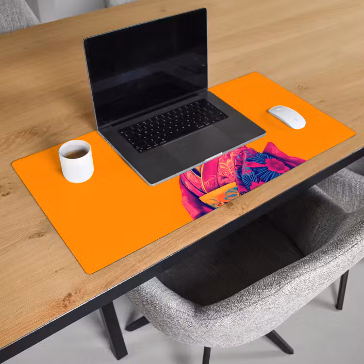 Bureau onderlegger - Kimono - Hondje - Bloemenkroon - Oranje — 2