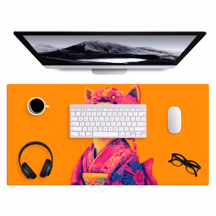 Bureau onderlegger - Kimono - Hondje - Bloemenkroon - Oranje — 3