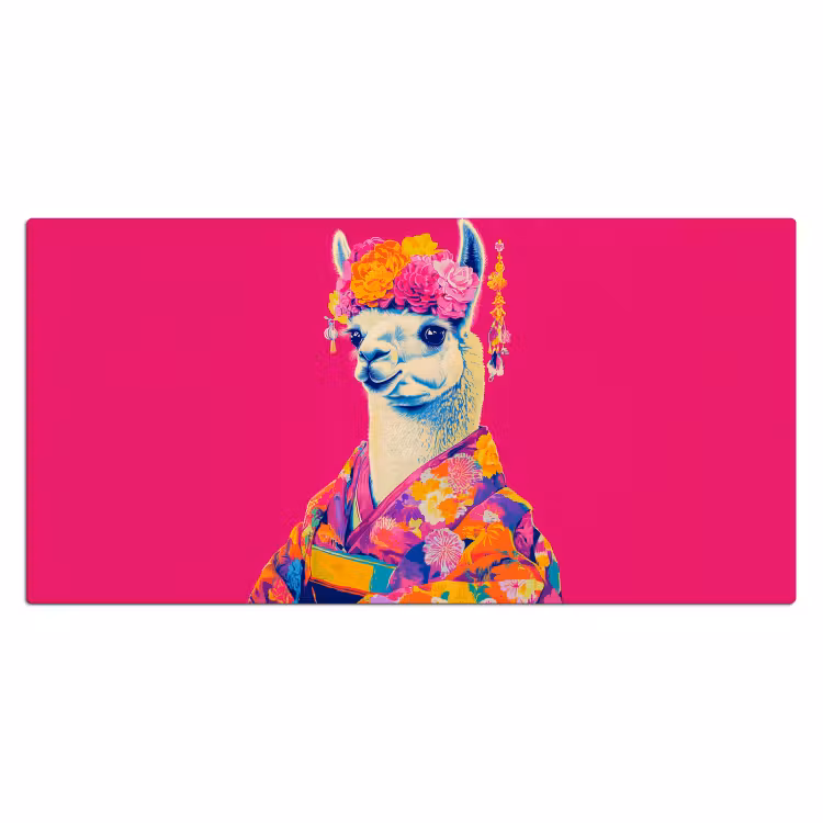 Bureau onderlegger - Lama - Kimono - Bloemenkrans - Felroze — 1