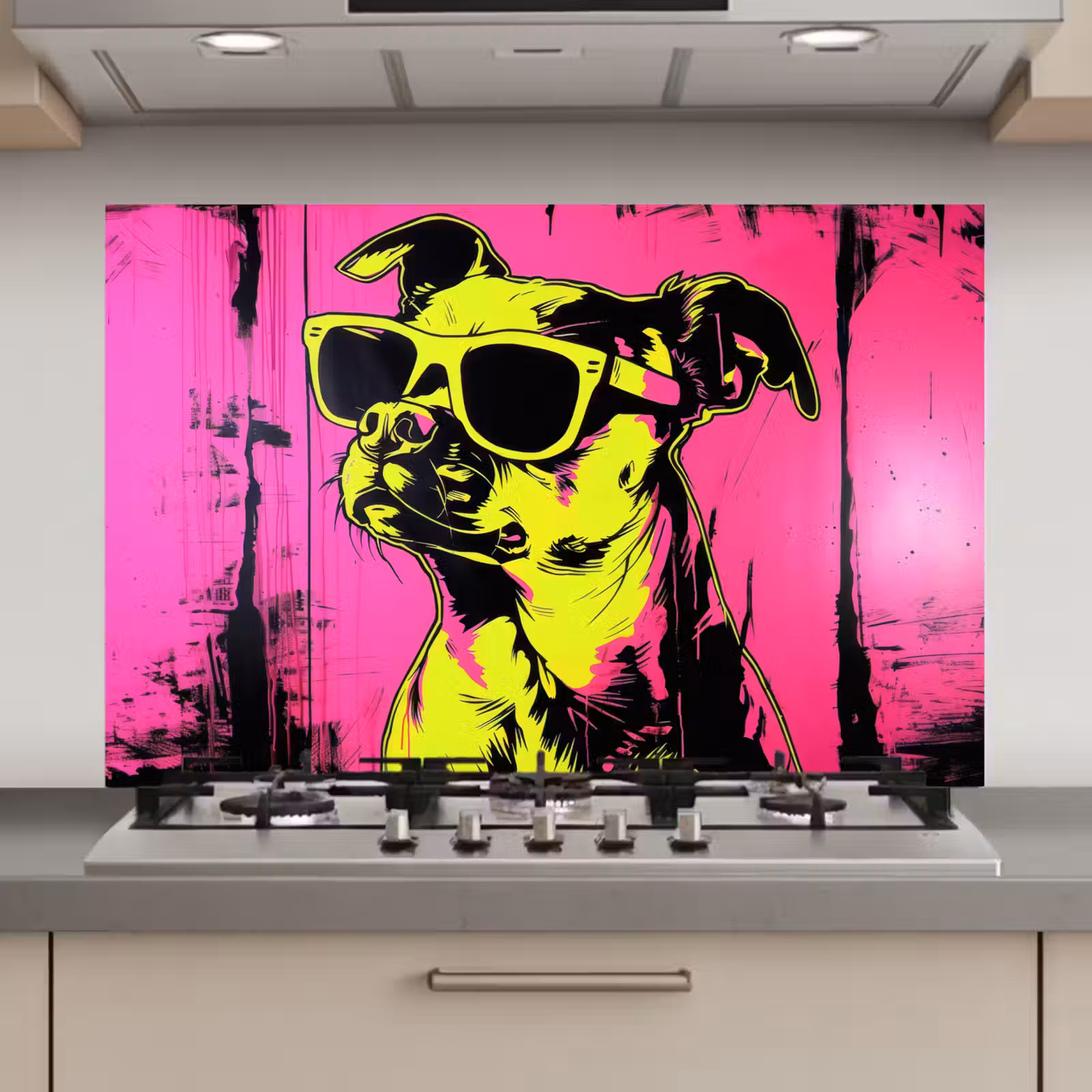 Spatscherm keuken - Hond - Zonnebril - Roze - Art — 1