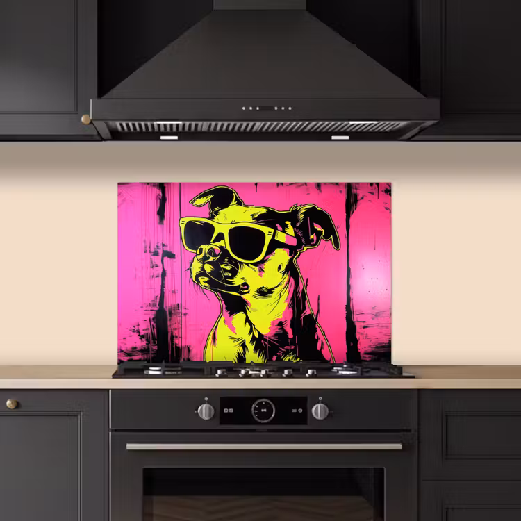 Spatscherm keuken - Hond - Zonnebril - Roze - Art — 2