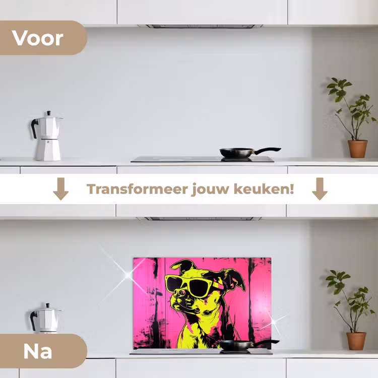 Spatscherm keuken - Hond - Zonnebril - Roze - Art — 3