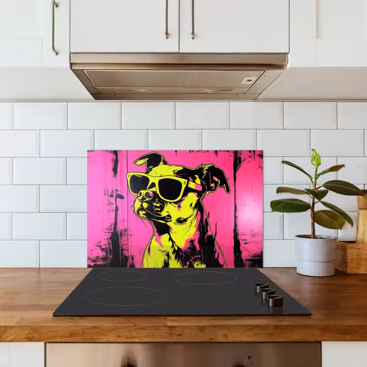 Spatscherm keuken - Hond - Zonnebril - Roze - Art — 6