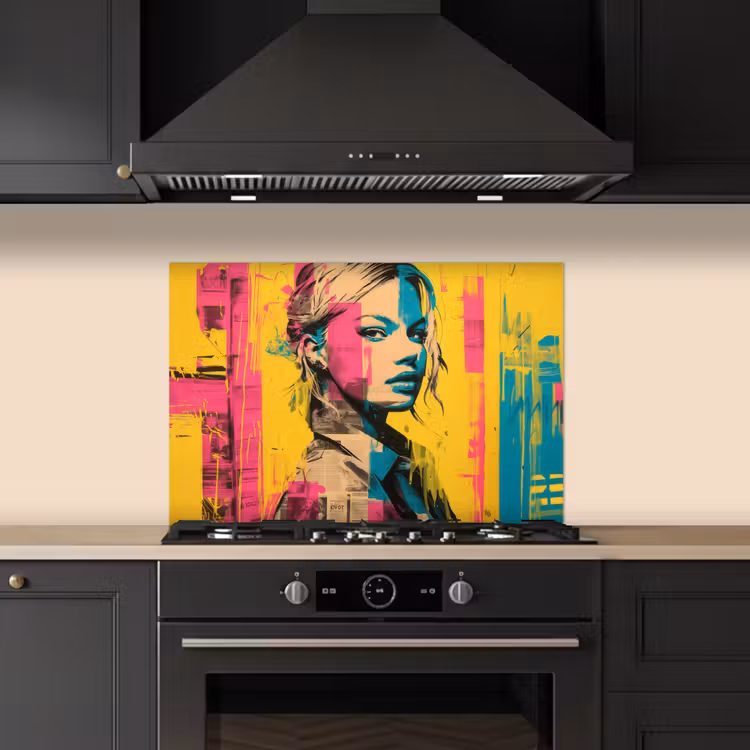 Spatscherm keuken - Vrouw - Verfstrepen - Gekleurd — 2