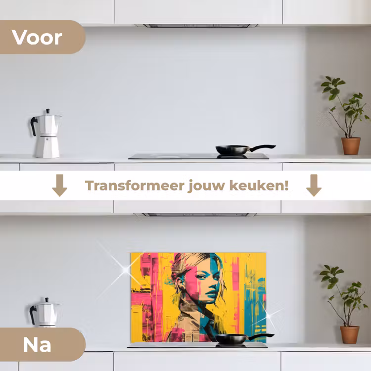 Spatscherm keuken - Vrouw - Verfstrepen - Gekleurd — 3