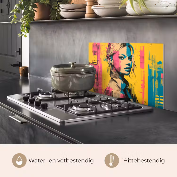 Spatscherm keuken - Vrouw - Verfstrepen - Gekleurd — 7