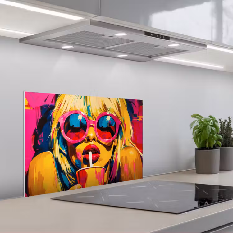 Spatscherm keuken - Zonnebril - Roze - Vrouw - Rietje — 5