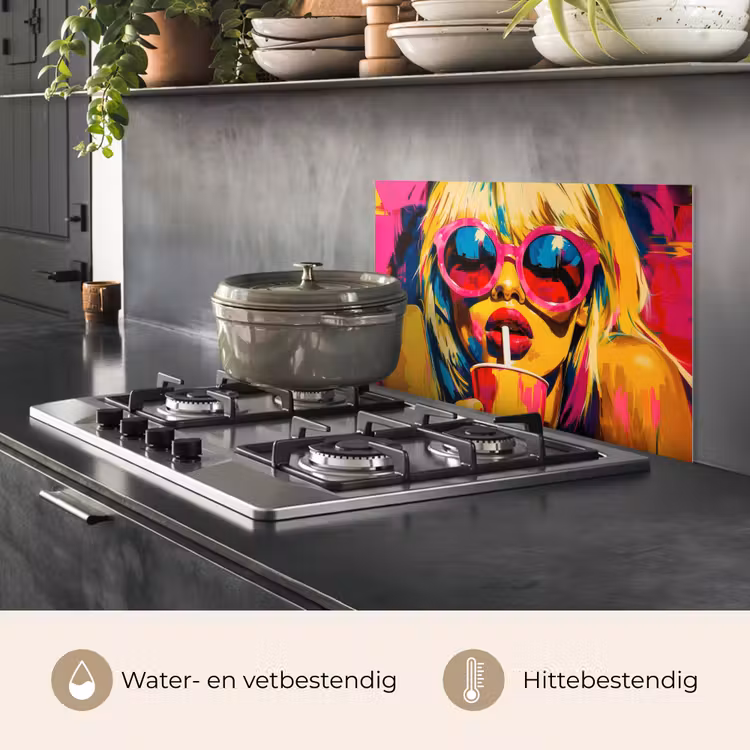 Spatscherm keuken - Zonnebril - Roze - Vrouw - Rietje — 7