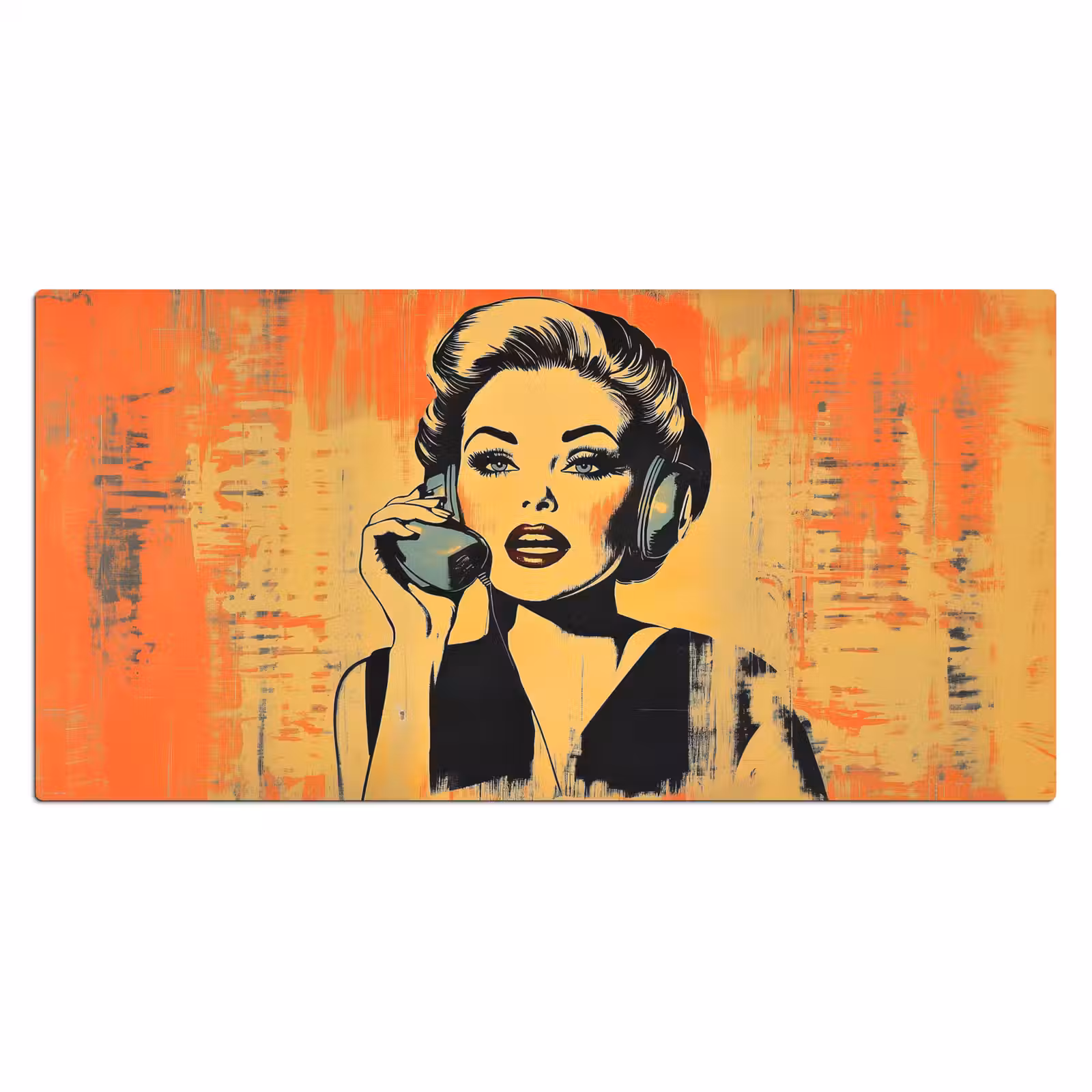Bureau onderlegger - Retro - Vrouw - Koptelefoon - Oranje — 1