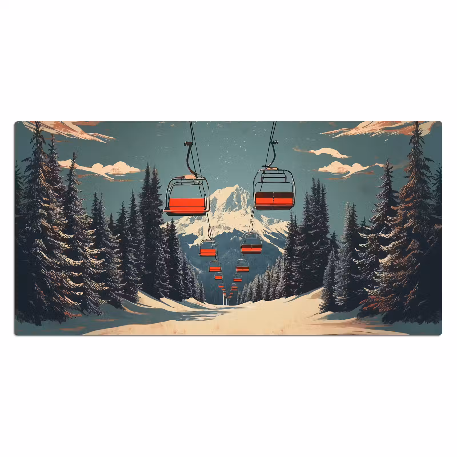 Bureau onderlegger - Sneeuw - Skilift - Rood - Bomen — 1
