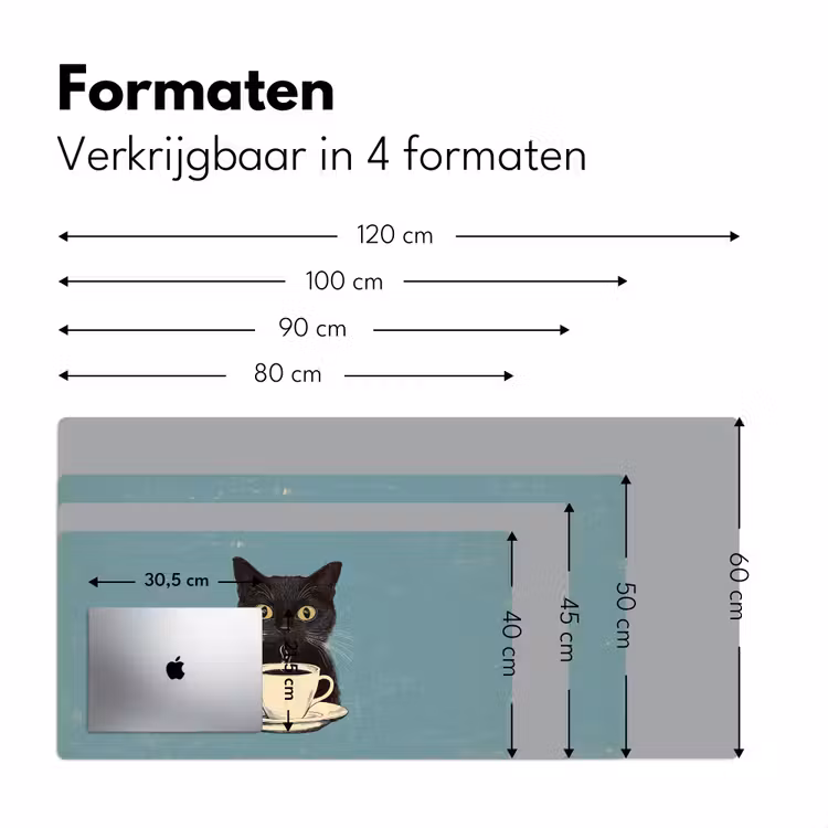 Bureau onderlegger - Kat - Zwart - Koffie - Minimalistisch — 7